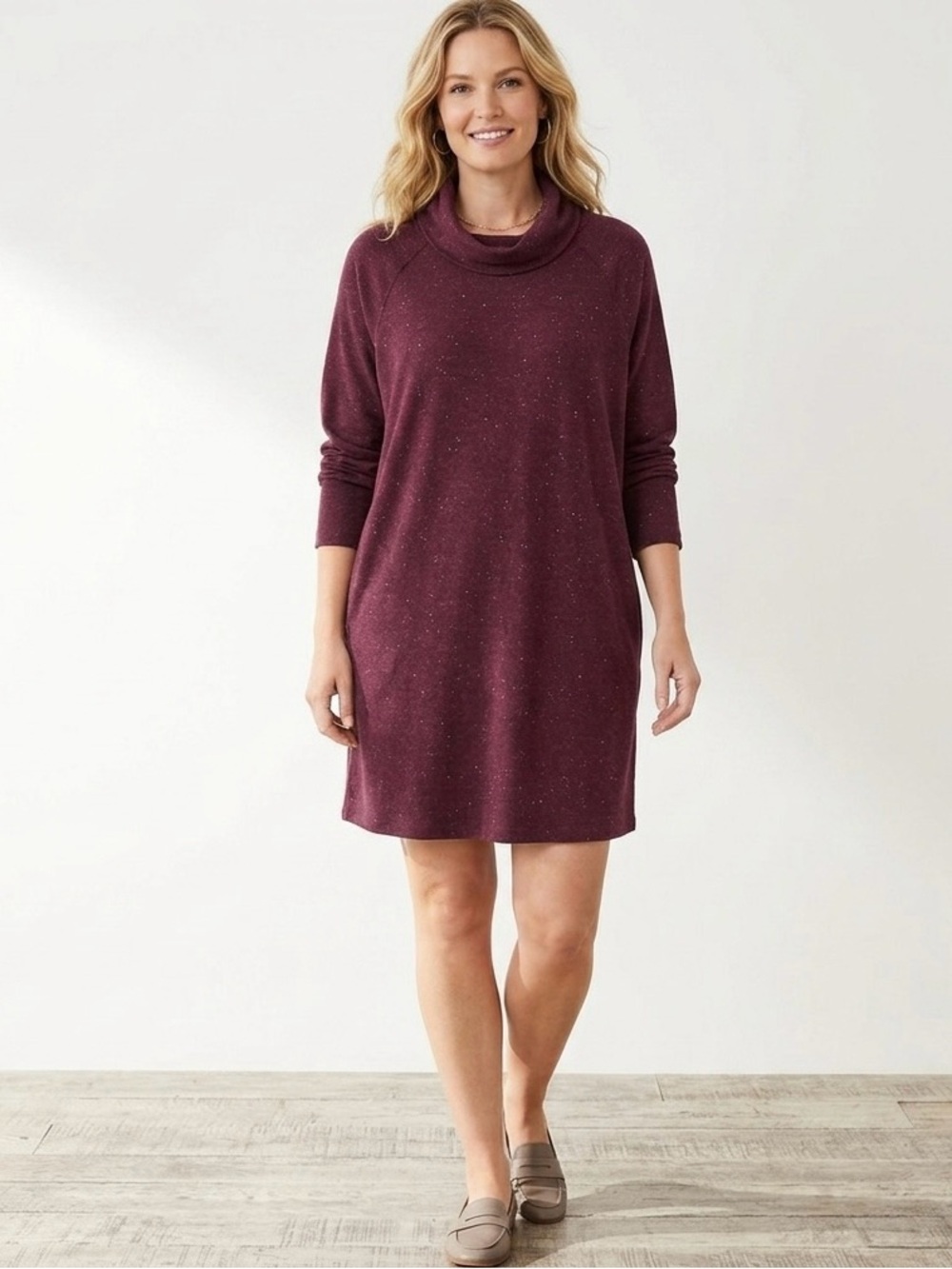 NEW Pure J. Jill Fleece Women Burgundy Tunic Dress Size Petite XLP casual comfy